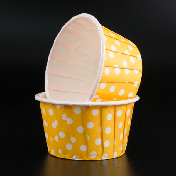 Капсула бумажная Маффин d50*40 мм, Желтая в горох с ламинацией, 1 шт