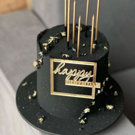 Акриловый топпер в золотой рамке «Happy Birthday»