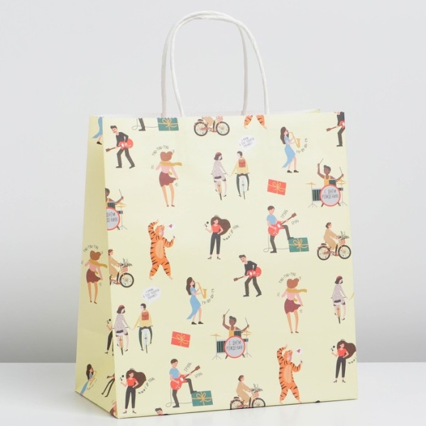 Пакет подарочный крафтовый «С днём рождения», 22 × 25 × 12 см