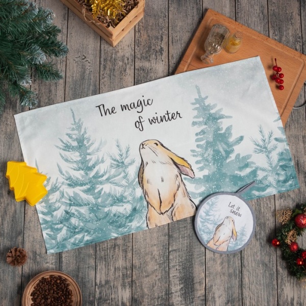 Набор подарочный Этель Magic winter: кух. полотенце, прихватка, силиконовая форма