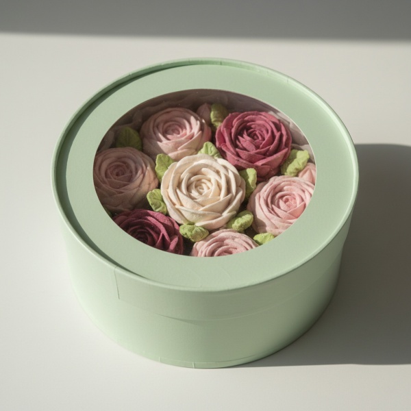 Коробка круглая с окном 20*7 см, фисташковая