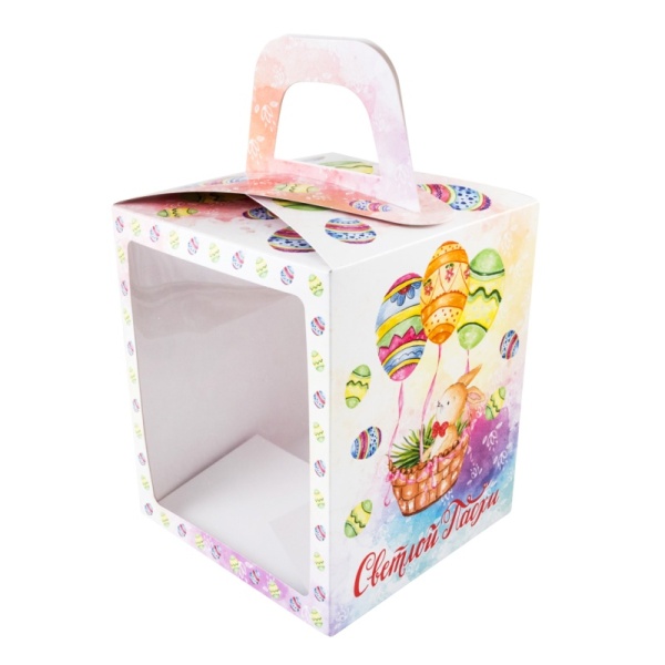 Коробка для кулича с окном "Пасхальная корзинка" 15*15*18 см