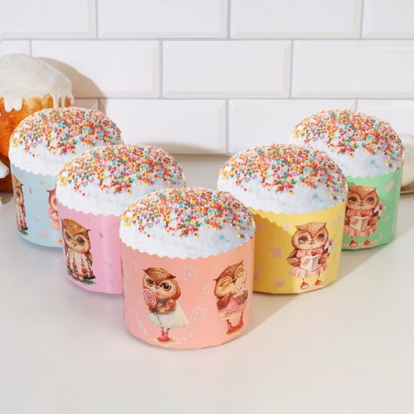 Форма бумажная для кулича на 100 гр Совушки, d70*60 мм