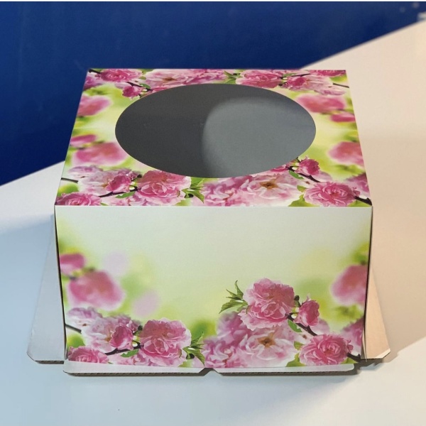 Коробка для торта САКУРА с окном хром-эрзац 300*300*190 мм