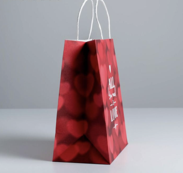 Пакет подарочный крафт «All you need is love», 22 × 25 × 12 см