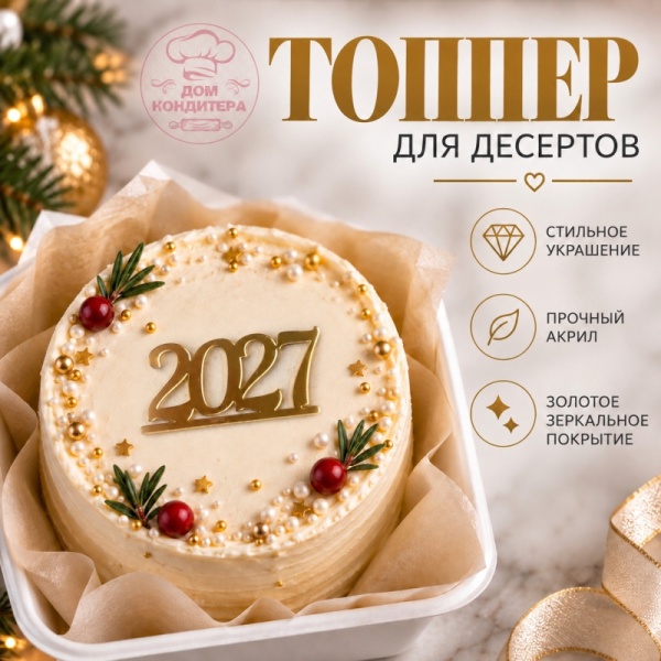 Акриловый топпер 2027 №1, 4 см, золото