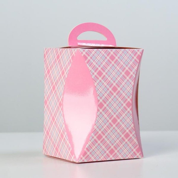 Коробка для кулича Клетка  розовая d 124 мм