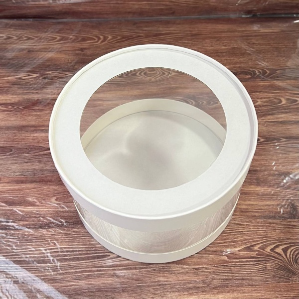 Коробка круглая с прозрачными стенками и окном 16*10 см, белая (АКВАШАЙБА)