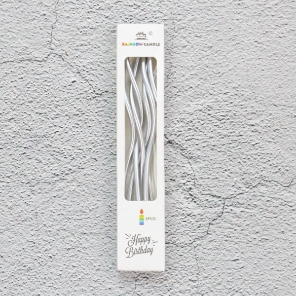 Свечи в торт "Волна", 6 шт,  15 см, серебряный металлик