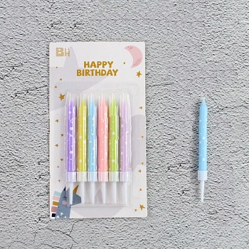 Свечи в торт  "Нежность", 10 см, 6 шт, цветные со звездами