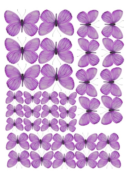 Бабочки фиолетовые №1, картинка на сахарной бумаге