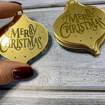Акриловый топпер игрушка "Merry christmas" , золото