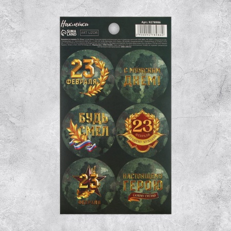 Наклейки "С 23 февраля", 16 х 9,5 см