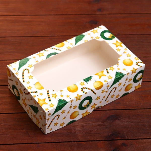 Коробка для зефира "Звезды и трости" с окном, 25*15*7 см