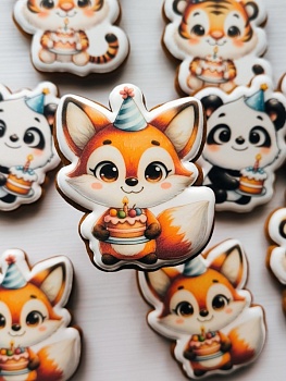 Пряник имбирный "Лиса с тортом", 10 см