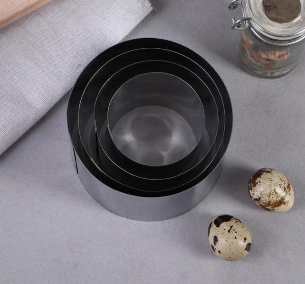 Набор форм для бенто-тортов, высота 8,5 см, диаметры колец: 10 см, 9 см, 7,5 см, 6 см