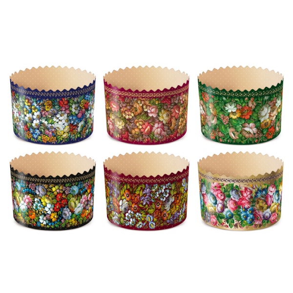 Форма бумажная для кулича на 200 гр Жостово, d90xh90 мм