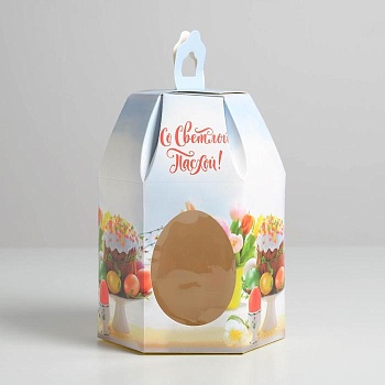 Коробка для кулича с окном «Со Светлой Пасхой», 16,5 × 14,5 × 21 см