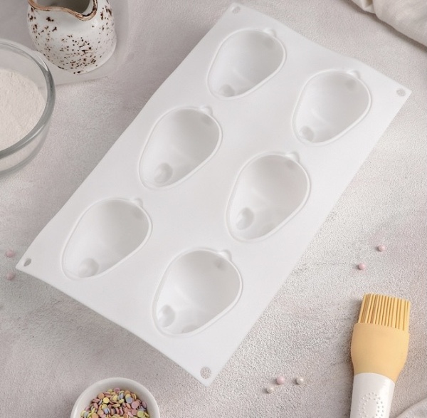 Форма для выпечки и муссовых десертов Доляна «Кролик», 29×17,2 см, 6 ячеек, цвет белый