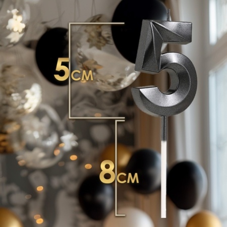 Свеча для торта "Цифра 5", черная с гранями 5 см
