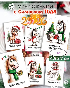 Открытка новогодняя  в ассортименте, 4,5*7 см, 1 шт