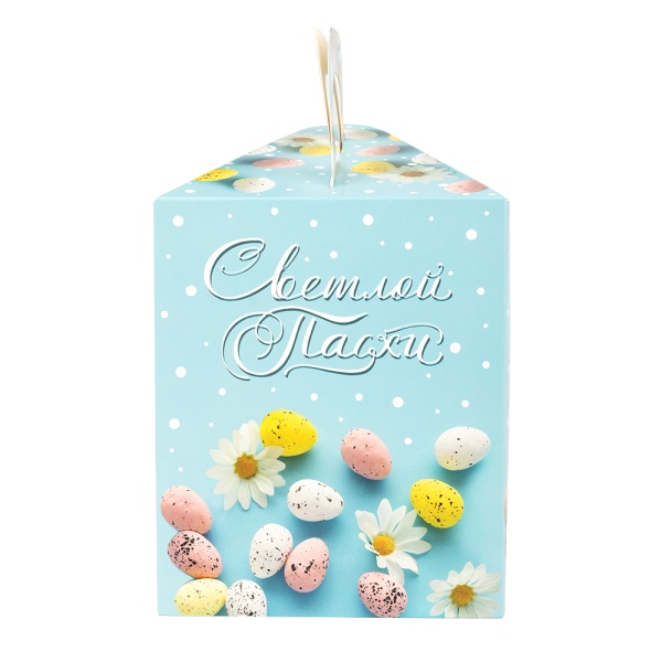 Коробка для кулича с окном "Светлой пасхи, голубая" 15*15*18 см