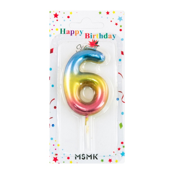 Свеча для торта "Цифра 6", с градиентом 6 см