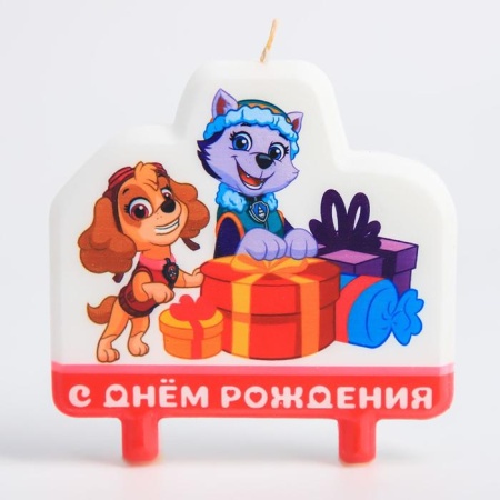 Свеча в торт "С Днем рождения", Щенячий патруль, Скай и Эверест
