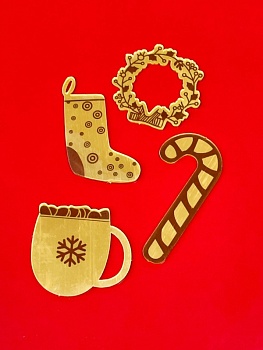 Набор акриловых топперов «Новогодний набор №2», 4 шт, золото