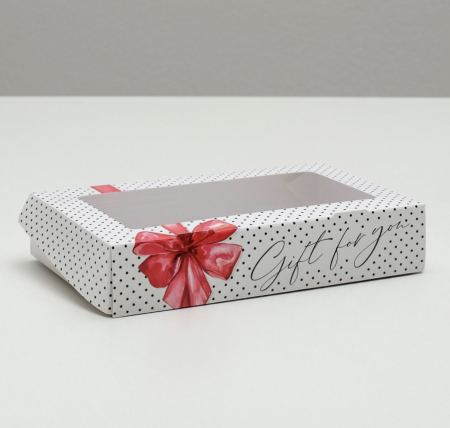 Коробка для печенья и пряников с окном «Gift», 200*120*40 мм