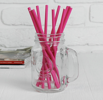 Трубочки для коктейля, набор 12 шт., цвет ярко-розовый