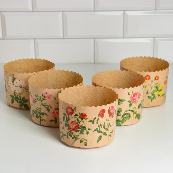 Форма бумажная для кулича на 60 гр Розы, d 60*45 мм