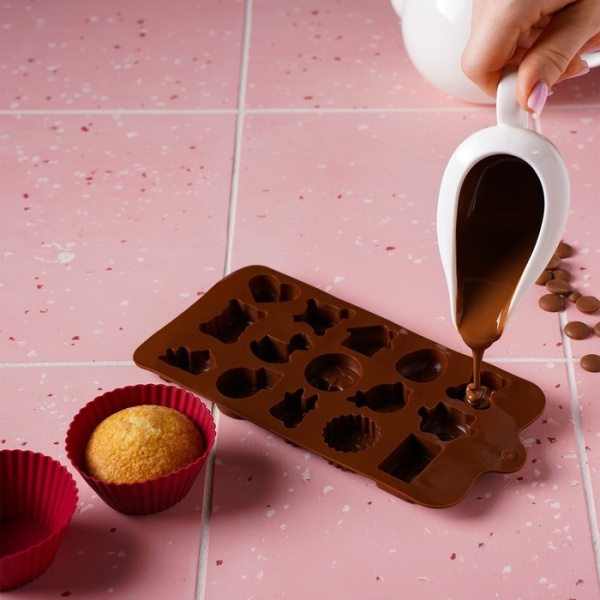 Форма силиконовая для шоколада «Счастье есть», 21×11 см, силикон, 15 ячеек
