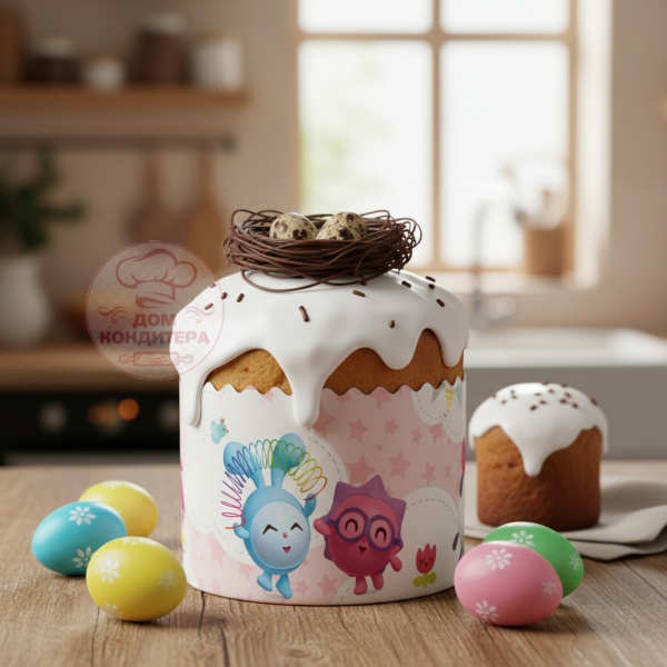 Форма бумажная для кулича на 60 гр рис."Малышарики" d60xh45мм