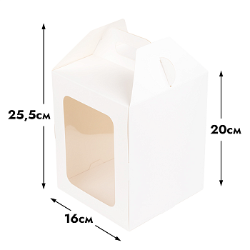Коробка для кулича с окном (загрузка спереди), белая  16*16*20 см