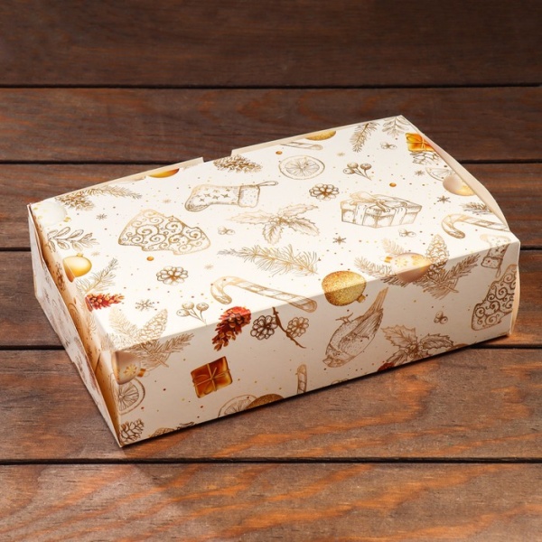 Коробка для зефира "Золотые шишки" с окном 250*150*70 мм