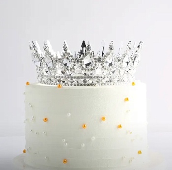 Декоративная корона для торта, 12,5 см, серебро с белыми камнями