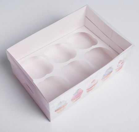 Коробка для 6 капкейков с пластиковой крышкой «Made with love»