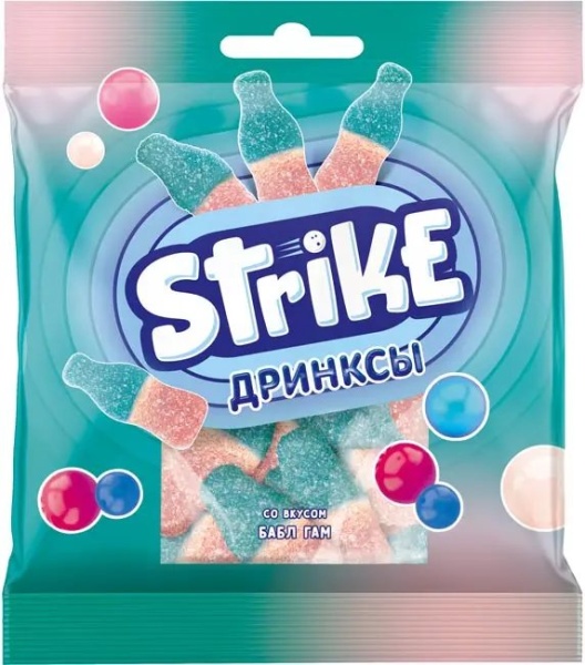 «Strike», мармелад жевательный «Дринксы» со вкусом бабл-гам, 70 г