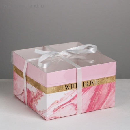 Коробка для 4 капкейков с пластиковой крышкой «With love»
