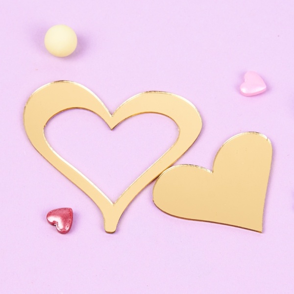 Набор акриловых мини-топперов «Сердца №3», 2 шт, 4-5,5 см, золото