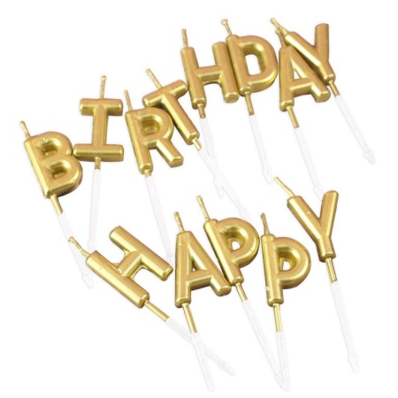 Свечи в торт "Happy Birthday", 7 см, золотые